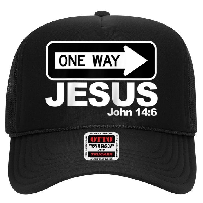 One way John 14:6 Jesus Raglan Baseball Tee High Crown Mesh Back Trucker Hat