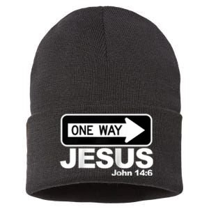 One way John 14:6 Jesus Raglan Baseball Tee Sustainable Knit Beanie