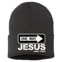 One way John 14:6 Jesus Raglan Baseball Tee Sustainable Knit Beanie