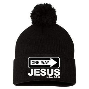 One way John 14:6 Jesus Raglan Baseball Tee Pom Pom 12in Knit Beanie