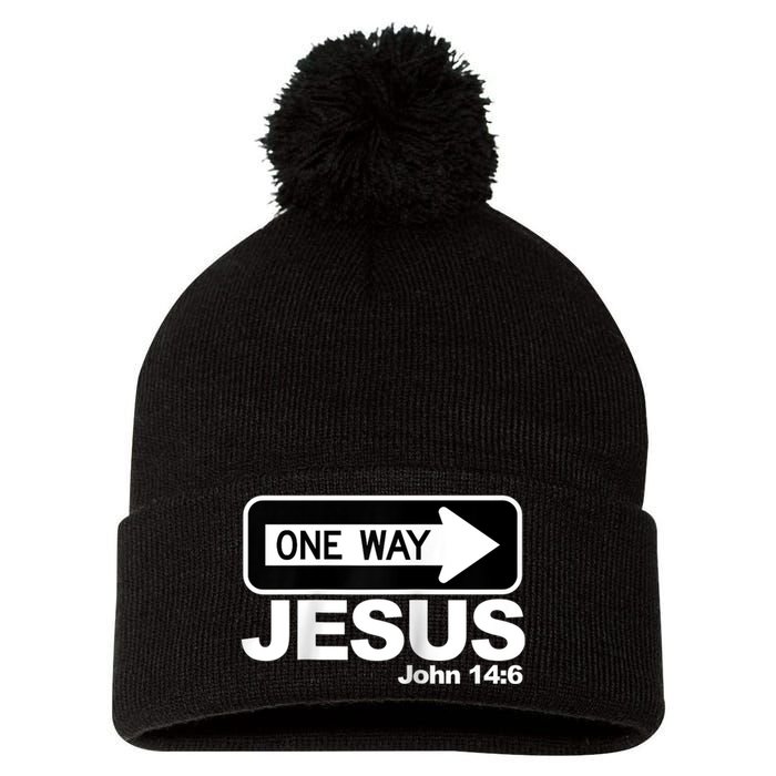 One way John 14:6 Jesus Raglan Baseball Tee Pom Pom 12in Knit Beanie