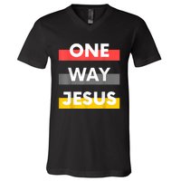 One Way Jesus | Christian Worship Fashion God Pray Bible V-Neck T-Shirt