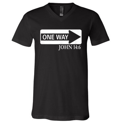 One way John 14:6 Jesus Christian Christmas V-Neck T-Shirt