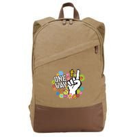 One Way Jesus People Christian Revolution Finger Up Retro Cotton Canvas Backpack