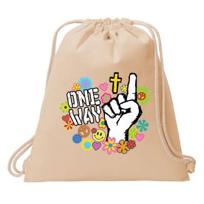 One Way Jesus People Christian Revolution Finger Up Retro Drawstring Bag