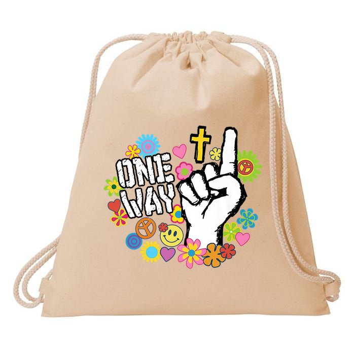 One Way Jesus People Christian Revolution Finger Up Retro Drawstring Bag