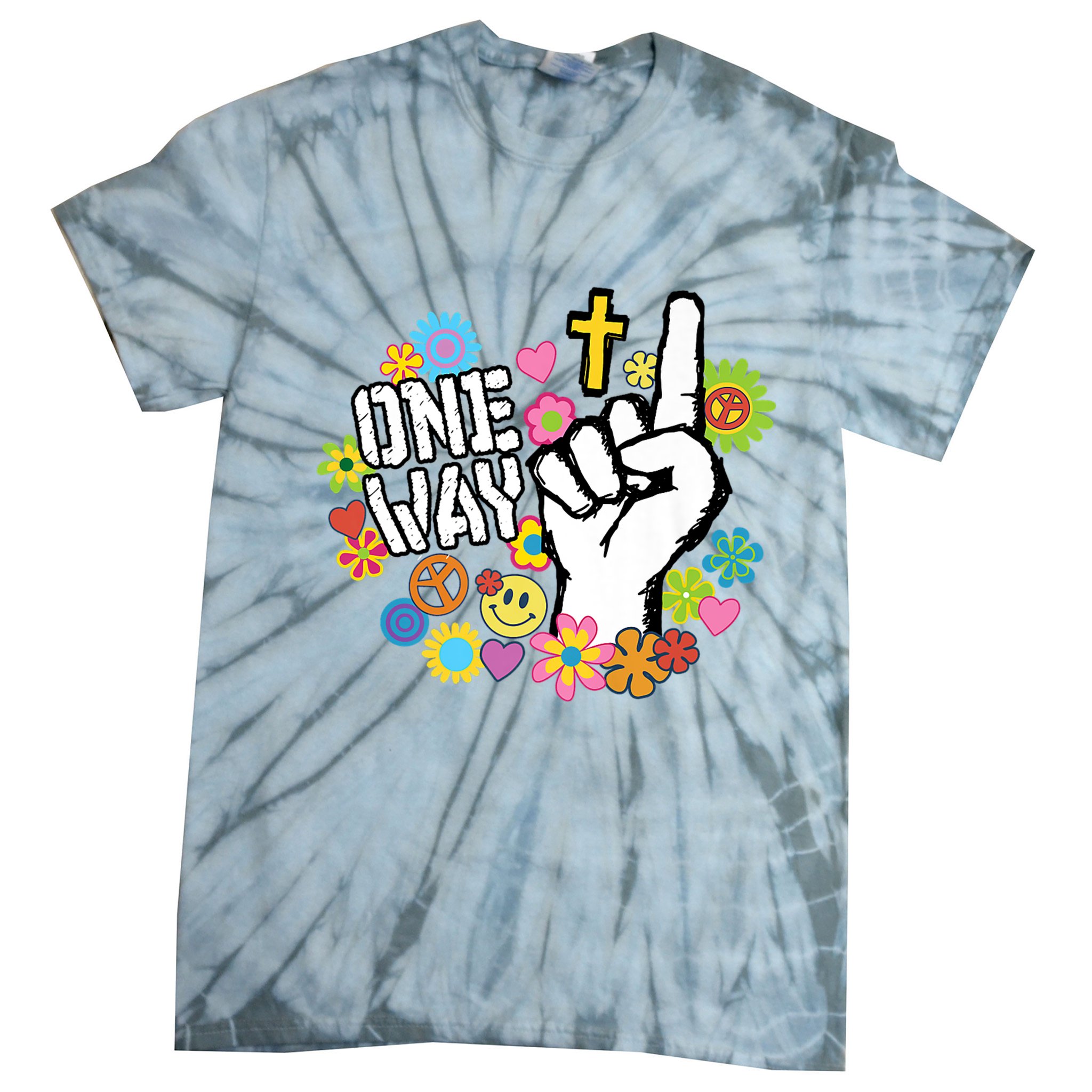 One Way Jesus People Christian Revolution Finger Up Retro Tie-Dye T-Shirt