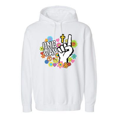 One Way Jesus People Christian Revolution Finger Up Retro Garment-Dyed Fleece Hoodie