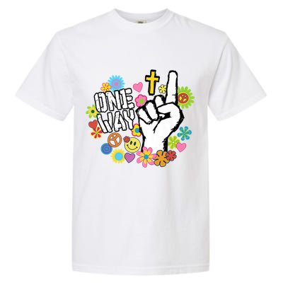 One Way Jesus People Christian Revolution Finger Up Retro Garment-Dyed Heavyweight T-Shirt