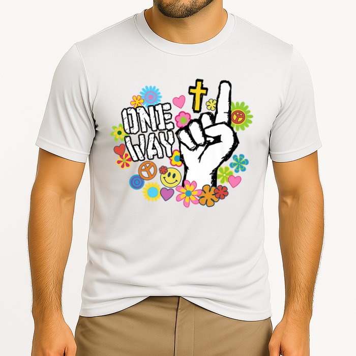One Way Jesus People Christian Revolution Finger Up Retro Cooling Performance Crew T-Shirt