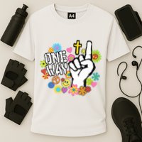 One Way Jesus People Christian Revolution Finger Up Retro Cooling Performance Crew T-Shirt