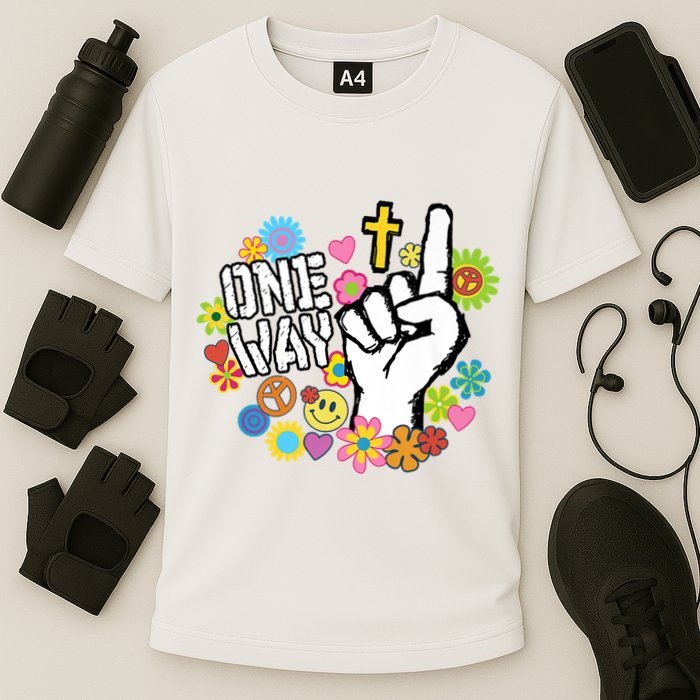 One Way Jesus People Christian Revolution Finger Up Retro Cooling Performance Crew T-Shirt