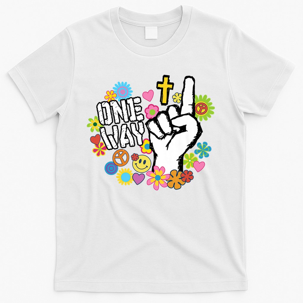 One Way Jesus People Christian Revolution Finger Up Retro T-Shirt