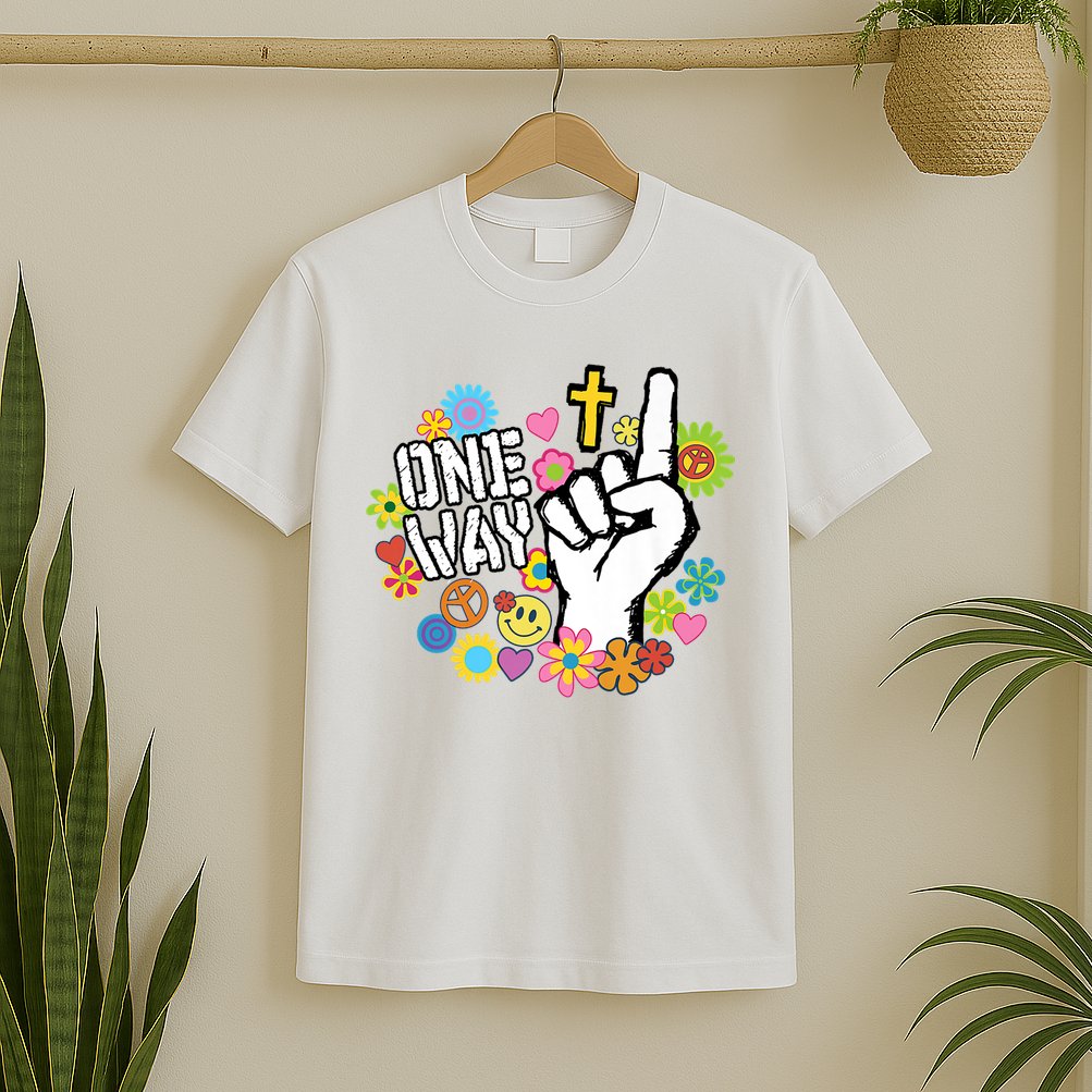 One Way Jesus People Christian Revolution Finger Up Retro T-Shirt