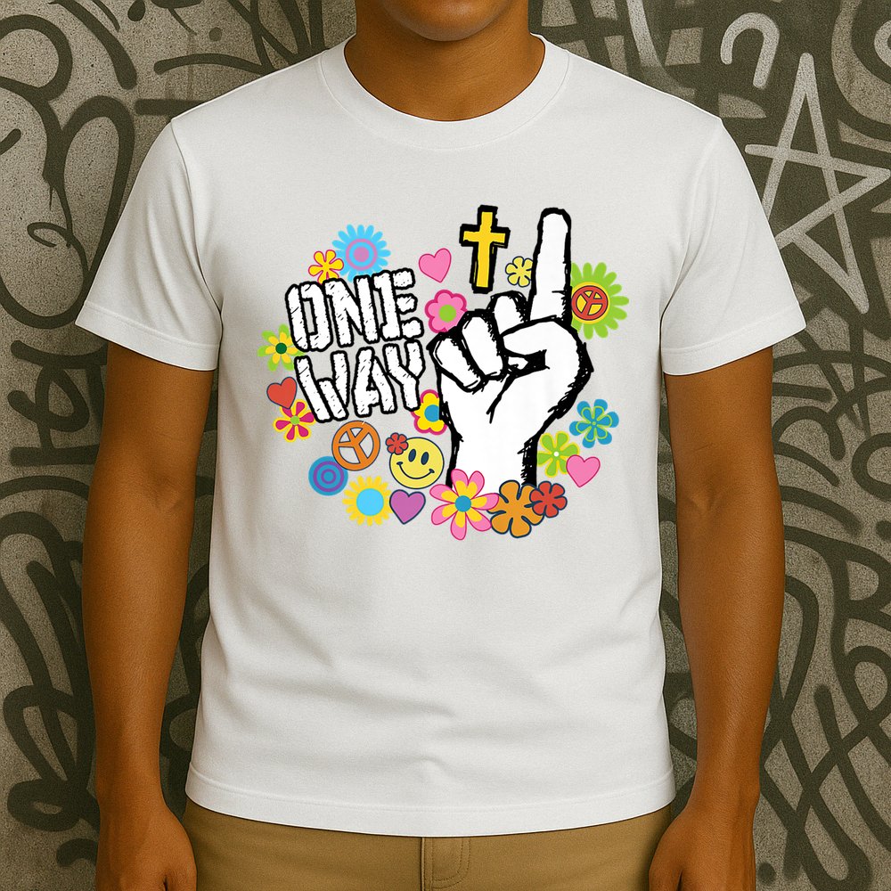 One Way Jesus People Christian Revolution Finger Up Retro T-Shirt