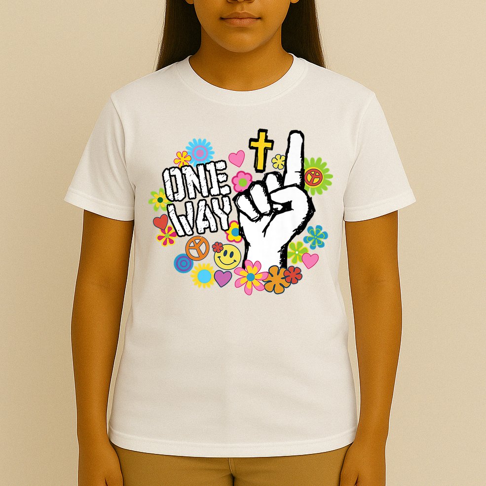 One Way Jesus People Christian Revolution Finger Up Retro T-Shirt