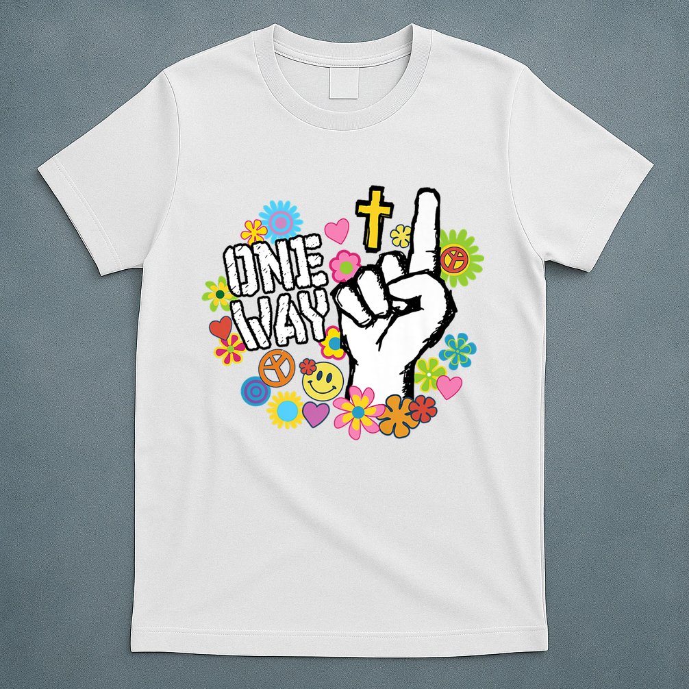 One Way Jesus People Christian Revolution Finger Up Retro T-Shirt