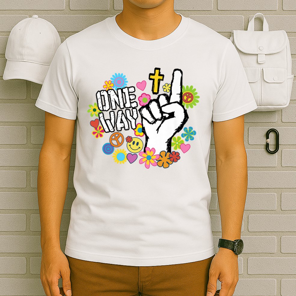 One Way Jesus People Christian Revolution Finger Up Retro T-Shirt