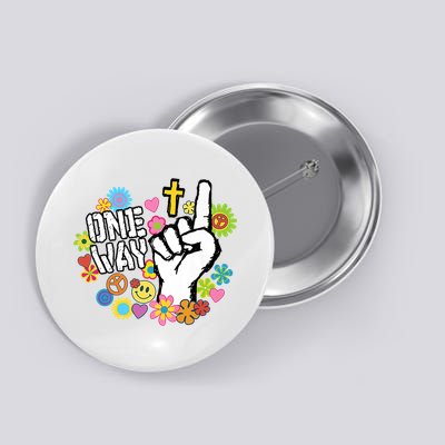 One Way Jesus People Christian Revolution Finger Up Retro Button