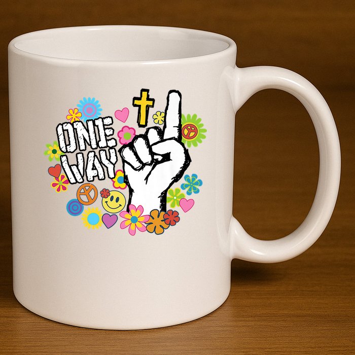 One Way Jesus People Christian Revolution Finger Up Retro 11oz C Handle Ceramic Mug