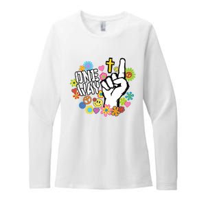 One Way Jesus People Christian Revolution Finger Up Retro Womens CVC Long Sleeve Shirt