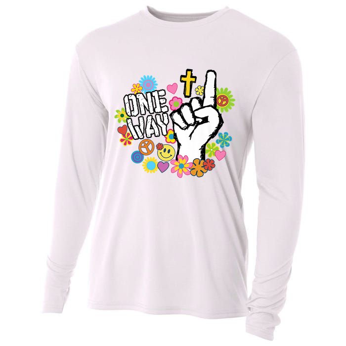 One Way Jesus People Christian Revolution Finger Up Retro Cooling Performance Long Sleeve Crew