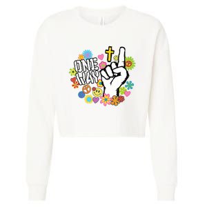 One Way Jesus People Christian Revolution Finger Up Retro Cropped Pullover Crew