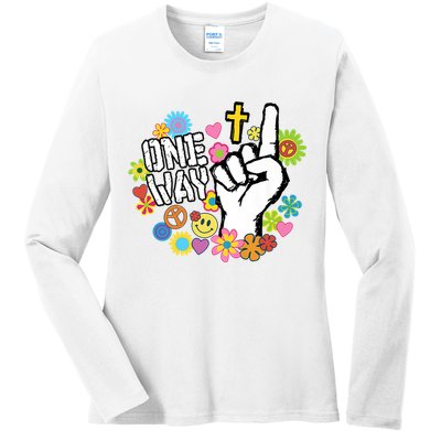 One Way Jesus People Christian Revolution Finger Up Retro Ladies Long Sleeve Shirt