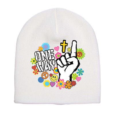 One Way Jesus People Christian Revolution Finger Up Retro Short Acrylic Beanie