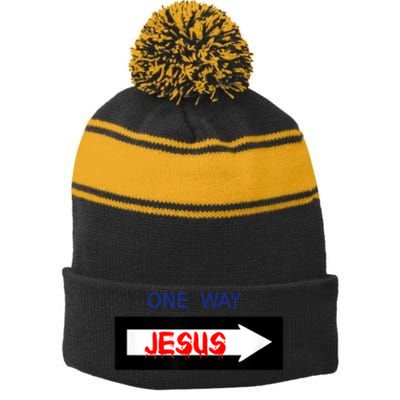 One Way - Jesus - Cross nerd christian faith - Jesus4m3 Stripe Pom Pom Beanie