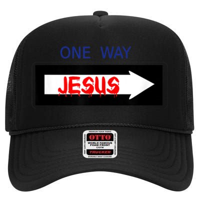 One Way - Jesus - Cross nerd christian faith - Jesus4m3 High Crown Mesh Back Trucker Hat