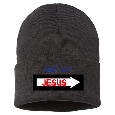 One Way - Jesus - Cross nerd christian faith - Jesus4m3 Sustainable Knit Beanie