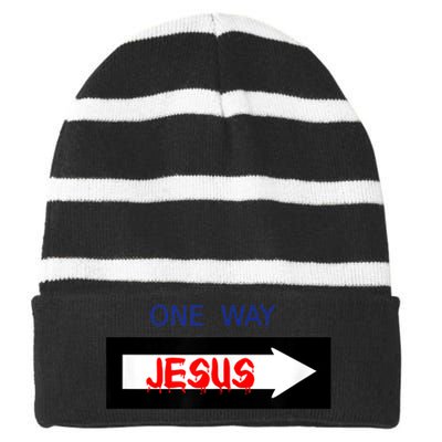 One Way - Jesus - Cross nerd christian faith - Jesus4m3 Striped Beanie with Solid Band