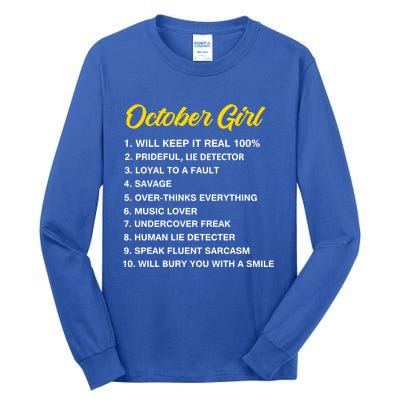 October Will Keep It Real 100% Libra Scorpio Birthday Great Gift Tall Long Sleeve T-Shirt