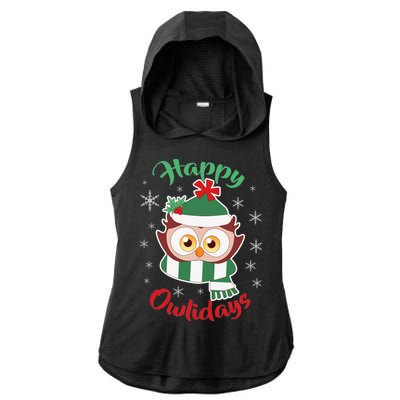 Owl Christmas Happy Owlidays Ladies PosiCharge Tri-Blend Wicking Draft Hoodie Tank