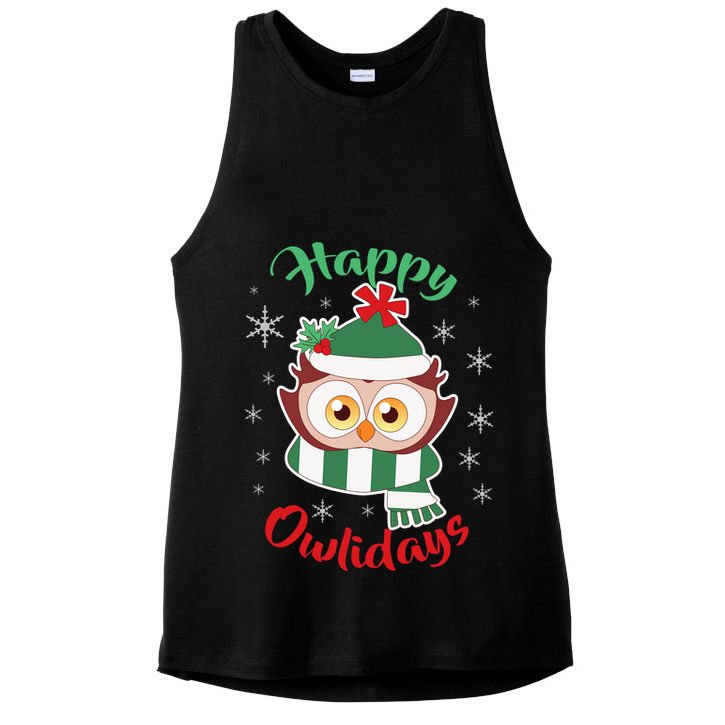 Owl Christmas Happy Owlidays Ladies PosiCharge Tri-Blend Wicking Tank