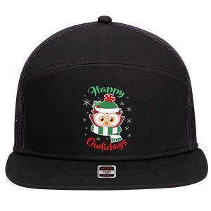 Owl Christmas Happy Owlidays 7 Panel Mesh Trucker Snapback Hat