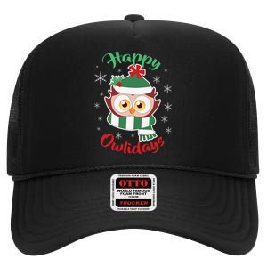 Owl Christmas Happy Owlidays High Crown Mesh Back Trucker Hat