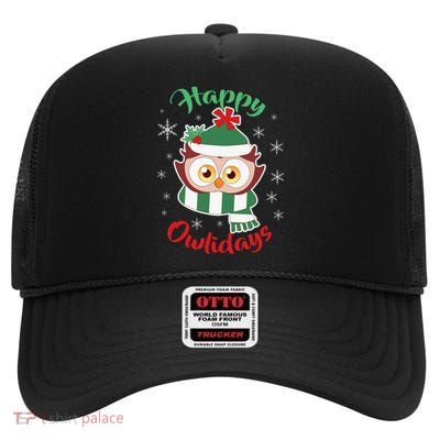 Owl Christmas Happy Owlidays High Crown Mesh Back Trucker Hat
