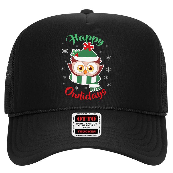 Owl Christmas Happy Owlidays High Crown Mesh Back Trucker Hat