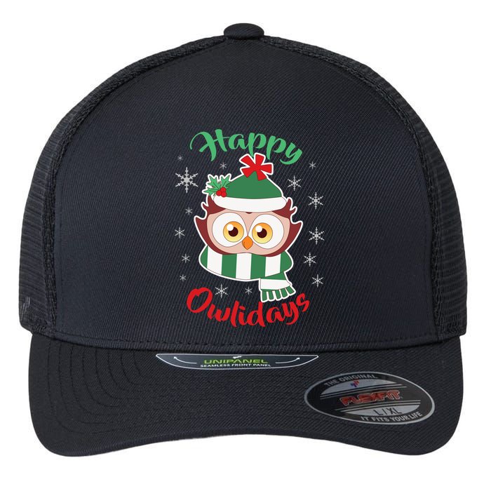 Owl Christmas Happy Owlidays Flexfit Unipanel Trucker Cap