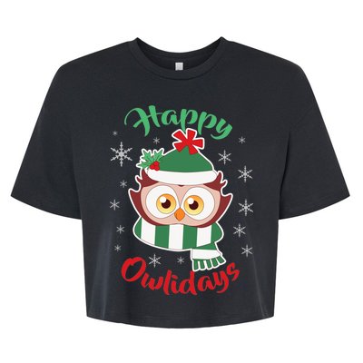 Owl Christmas Happy Owlidays Bella+Canvas Jersey Crop Tee