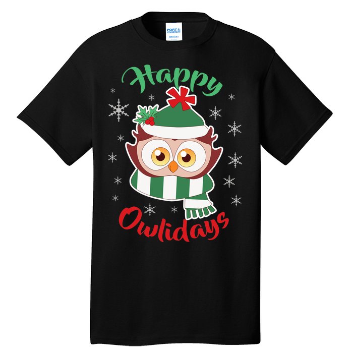 Owl Christmas Happy Owlidays Tall T-Shirt