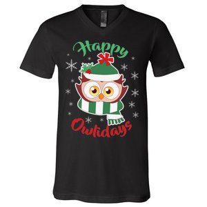 Owl Christmas Happy Owlidays V-Neck T-Shirt