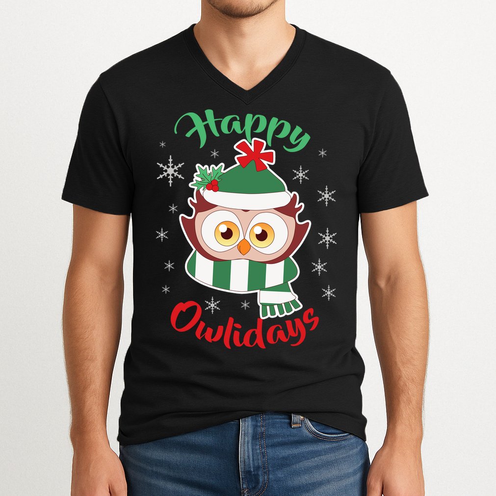 Owl Christmas Happy Owlidays V-Neck T-Shirt