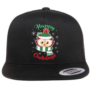 Owl Christmas Happy Owlidays Flat Bill Trucker Hat