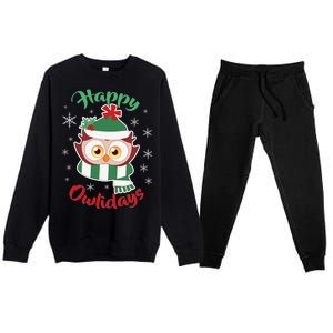 Owl Christmas Happy Owlidays Premium Crewneck Sweatsuit Set