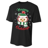 Owl Christmas Happy Owlidays Performance Sprint T-Shirt