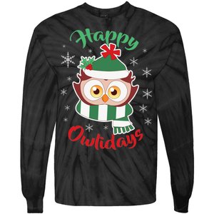 Owl Christmas Happy Owlidays Tie-Dye Long Sleeve Shirt