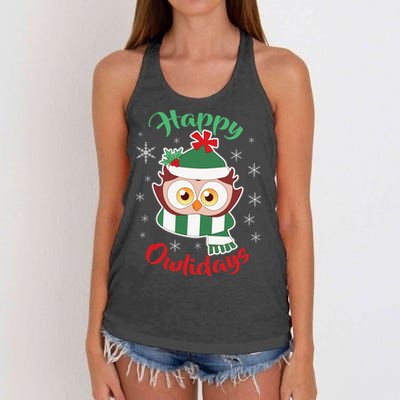 Owl Christmas Happy Owlidays Women's Knotted Racerback Tank